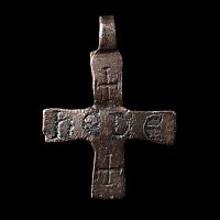Medieval Silver Cross Pendant with Niello Inscription