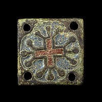 Medieval Knight's Enamelled Bronze Heraldic Plaque with Crusader Cross