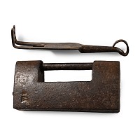 Medieval 'Published' Iron Barrel Lock and Key Group