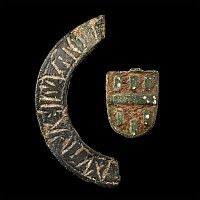 Medieval Knight's Heraldic Horse Harness Pendant and Inscribed Ring Brooch Half