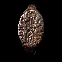 Byzantine Bronze Ring with Christ and Inscription