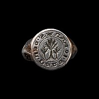 Large Medieval Silver Signet Ring with Trees