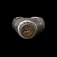 Large Medieval Silver Signet Ring with Intaglio
