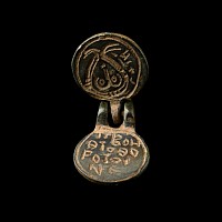 Byzantine Bronze Clapper Pendant with Christ and Inscription