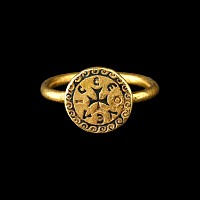 Byzantine Gold Ring with Greek Inscription in Niello