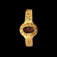 Medieval Gold Ring with Legend and Amethyst Intaglio