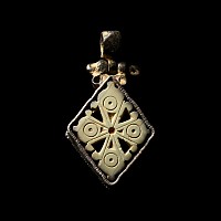 Byzantine Stone Amuletic Cross in Silver Pendant