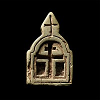 Byzantine Stone Amuletic Pendant of a Church with Cross