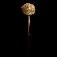 Large Greek Gold Repoussé Dress Pin with Figural Scenes