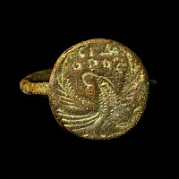 Byzantine Bronze Ring with Bird and Inscription