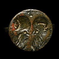 Byzantine Bronze Ring Bezel with Facing Saints