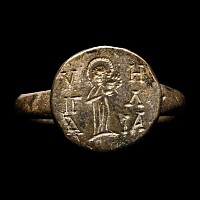Post Byzantine Silver Ring with Saint