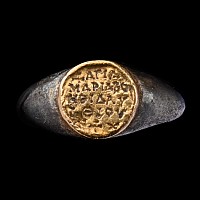 Byzantine Silver Ring with Gold Bezel with Inscription