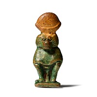Egyptian Green and Yellow Glazed Baboon Amulet