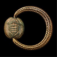 Egyptian Gold Ring with Faience Frog Amulet