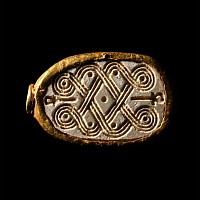 Egyptian Steatite Scarab with Interlocking Scrolls in Gold Mount