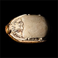 Egyptian Steatite Scarab with Interlocking Scrolls in Gold Mount