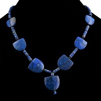Lapis Lazuli Bead Necklace String with Semi-Circular Amulets