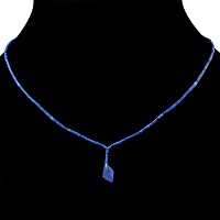 Lapis Lazuli Bead Necklace String with Lozenge Pendant
