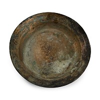 Large Western Asiatic Bronze Plate with Star and Crescent Design