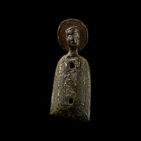 Medieval Enamelled Bronze Limoge Figure of a Saint