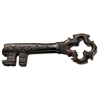 Large Medieval Ornate Bronze Door Key with Quatrefoil