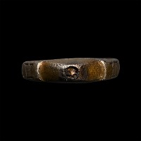 Medieval Silver-Gilt Stirrup Ring with 'AVE MARIA' and Clasped Hands