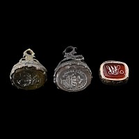 Post Medieval Bronze and Glass Fob Seal Matrix Collection