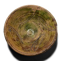 Byzantine Green Glazed Sgraffito Footed Bowl