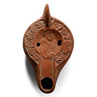 Late Roman Terracotta Oil Lamp with Bust