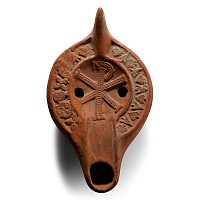 Late Roman Terracotta Oil Lamp with Chi Rho