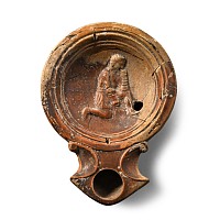 Roman Terracotta Oil Lamp with Kneeling Gladiator