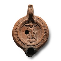 Roman Terracotta Oil Lamp with Figure with Bushel Maker's Mark