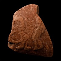 Roman Redware Bowl Fragment with Gladiator and Lion