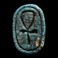 Egyptian Faience Scaraboid Frog Amulet with Ankh