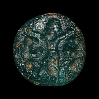 Neo-Babylonian Pale Blue Glass Seal with King