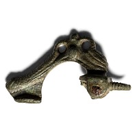 Roman Bronze Trumpet Brooch with Acanthus on Bow