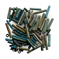 Egyptian Faience Mummy Beads and Cat Amulet