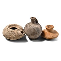 Greek Terracotta Vessel and Oil Lamp Group