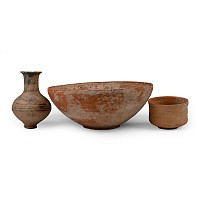Large Western Asiatic Painted Terracotta Bowl and Vessel Group