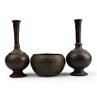 Vintage Enamelled Brass Vessel Group