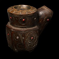 Antique Wooden and Brass Inlaid Smoking Pipe Bowl