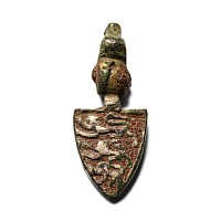 Medieval Knight's Enamelled Silvered Bronze Heraldic Horse Harness Pendant with Three Lions