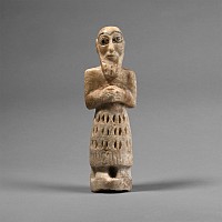 Large Sumerian Alabaster Votive Statue of a Male Worshipper