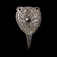 Anglo-Saxon Silver Hooked Tag with Niello Inlaid Interlaced Panels