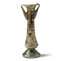 Roman Iridescent Glass Two-Handled Flask with Trail