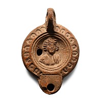 Roman Terracotta Oil Lamp with Bust of Apollo