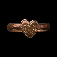 Napoleonic Copper Coin Betrothal Ring with Heart-Shaped Bezel