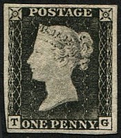 1d Pl.1a 'TG' (SG 3 'GREY-BLACK' WORN PLATE) MINT