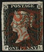 1d Pl.2 'PL' BLACK 'BOXED CANCEL' & RED MX